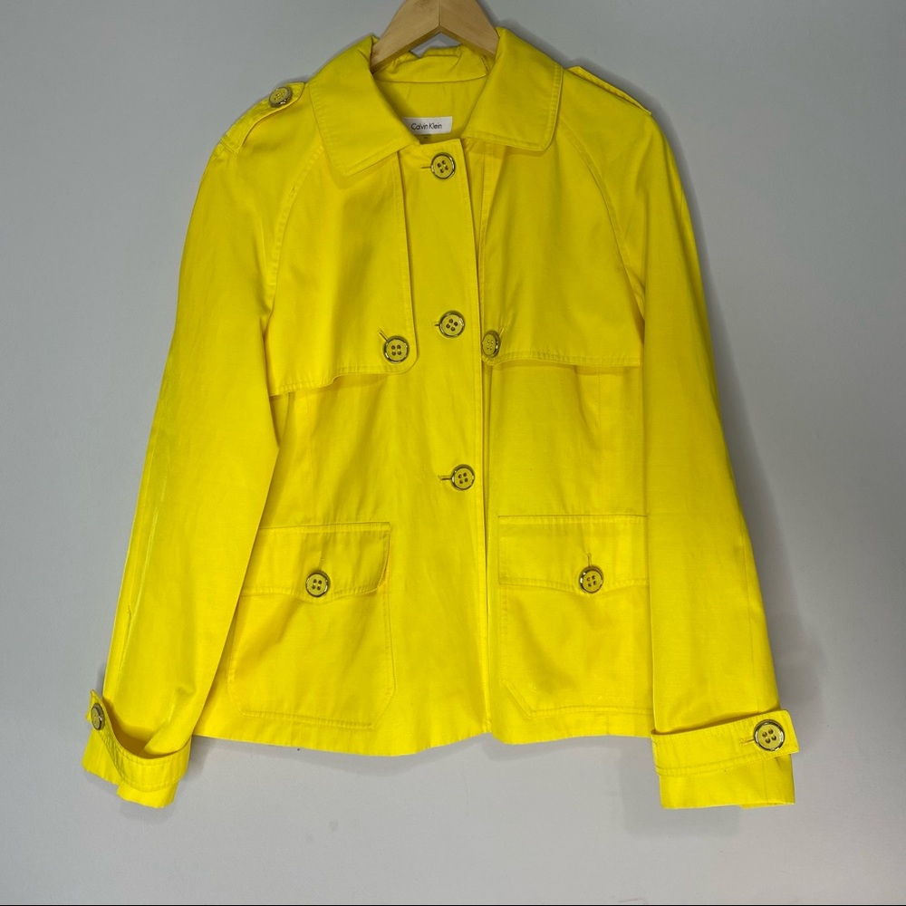 Calvin Klein Women's Short Yellow Trench Jacket SZ XL